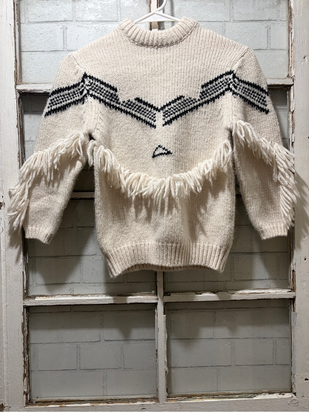 ZARA Kids Ivory Southwestern Fringe Knit Sweater Size 9